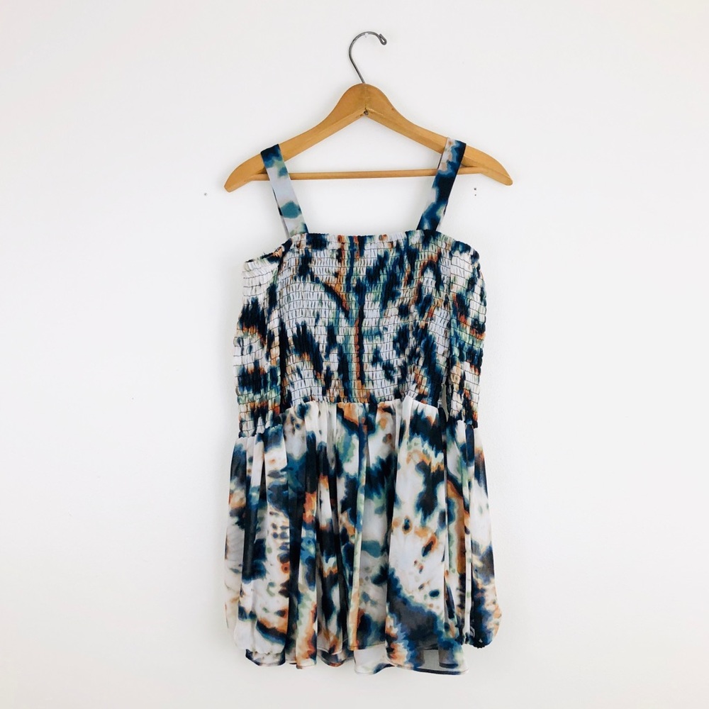 BCBGeneration Multicolor Tie Dye Smocked Off The Shoulder Long Sleeve Top - Picture 4 of 4